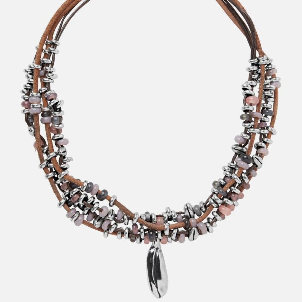 Uno de 50 Multi Strand leather Silver plated Beaded Necklace Choker BOHO Dangle